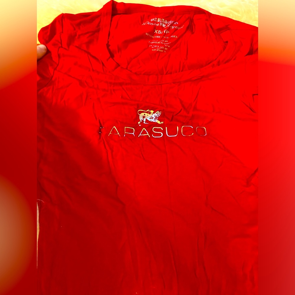Vintage in GC Parasuco power red women’s viscose designer shirt in SZ XS!!